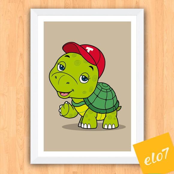 Quadro Pôster A3 c/ Moldura Tartaruga Dando Tchau 30x42cm