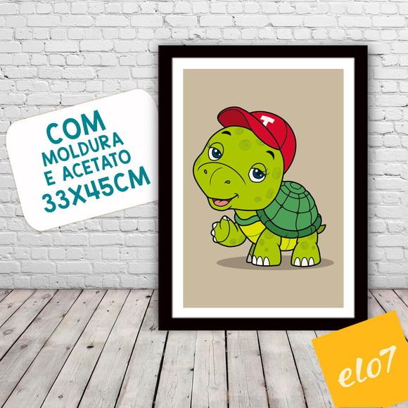 Quadro Pôster A3 c/ Moldura Tartaruga Dando Tchau 30x42cm