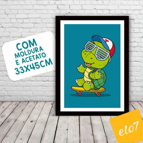Quadro Pôster A3 c/ Moldura Tartaruga Skate 30x42cm