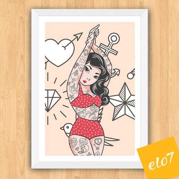 Quadro Pôster A3 c/ Moldura Tattoo Art 30x42cm