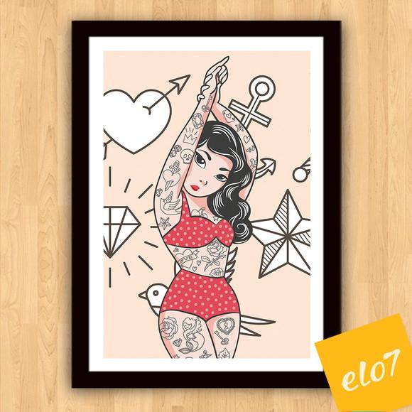 Quadro Pôster A3 c/ Moldura Tattoo Art 30x42cm