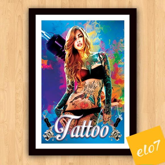 Quadro Pôster A3 c/ Moldura Tattoo Art 30x42cm