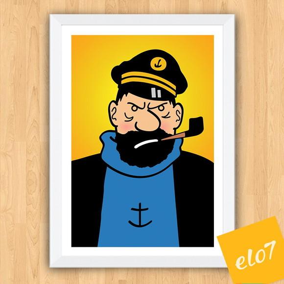 Quadro Pôster A3 c/ Moldura Tintin Haddock 30x42cm
