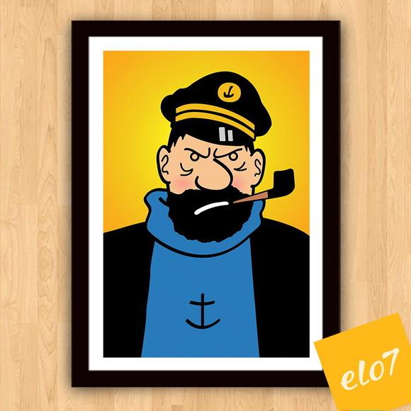 Quadro Pôster A3 c/ Moldura Tintin Haddock 30x42cm