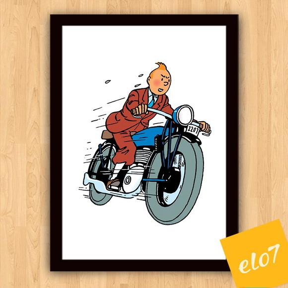 Quadro Pôster A3 c/ Moldura Tintin Moto 30x42cm