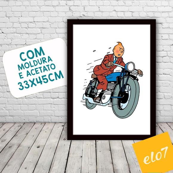 Quadro Pôster A3 c/ Moldura Tintin Moto 30x42cm