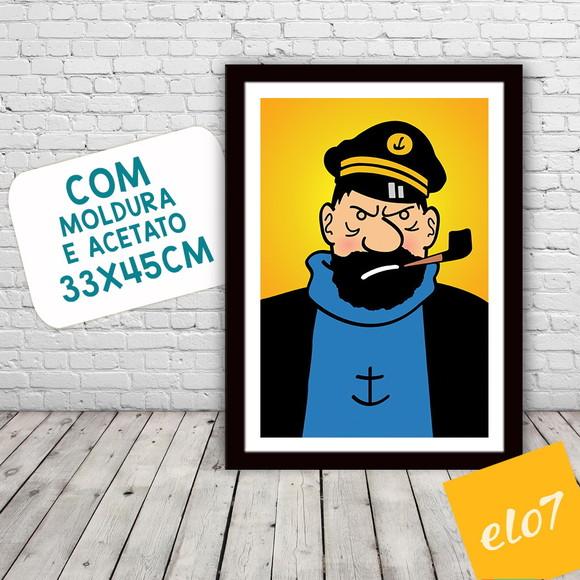 Quadro Pôster A3 c/ Moldura Tintin Haddock 30x42cm