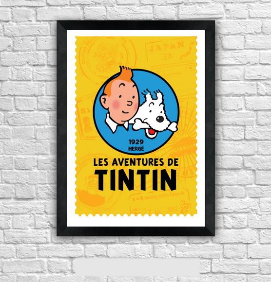 Quadro Pôster A3 c/ Moldura Tintin Stamp 30x42cm