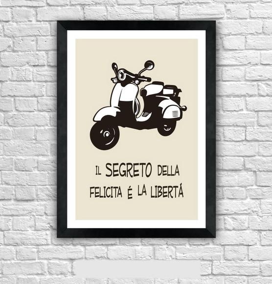 Quadro Pôster A3 c/ Moldura Vespa Segreto 30x42cm