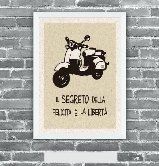 Quadro Pôster A3 c/ Moldura Vespa Segreto 30x42cm