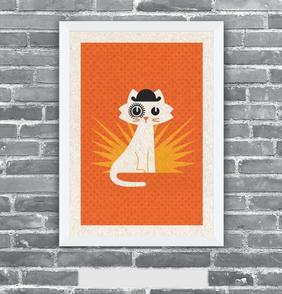 Quadro Pôster A3 Gato Laranja Mecânica Pop Art 30x42cm