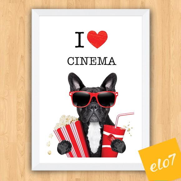 Quadro Pôster A3 Moldura French Bulldog Cinema 30x42cm