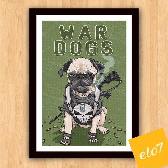 Quadro Pôster A3 Moldura War Dogs Pug 30x42cm
