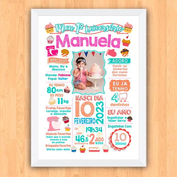 Quadro Poster Aniversário Bolo Cupcake c/ Moldura 30x42cm