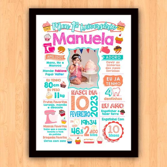 Quadro Poster Aniversário Bolo Cupcake c/ Moldura 30x42cm
