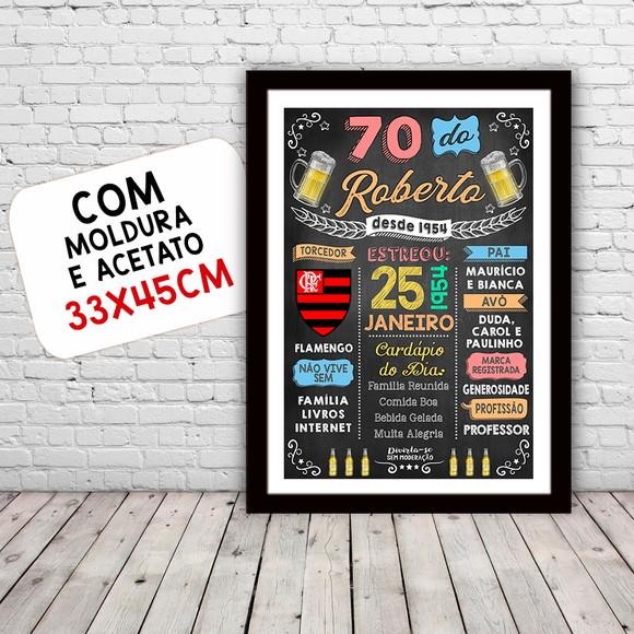 Quadro Poster Aniversário c/ Moldura 70 Anos A3 30x42cm