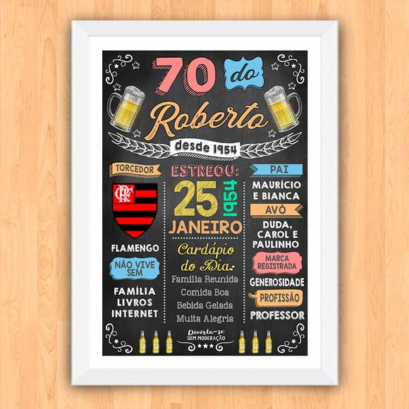 Quadro Poster Aniversário c/ Moldura 70 Anos A3 30x42cm