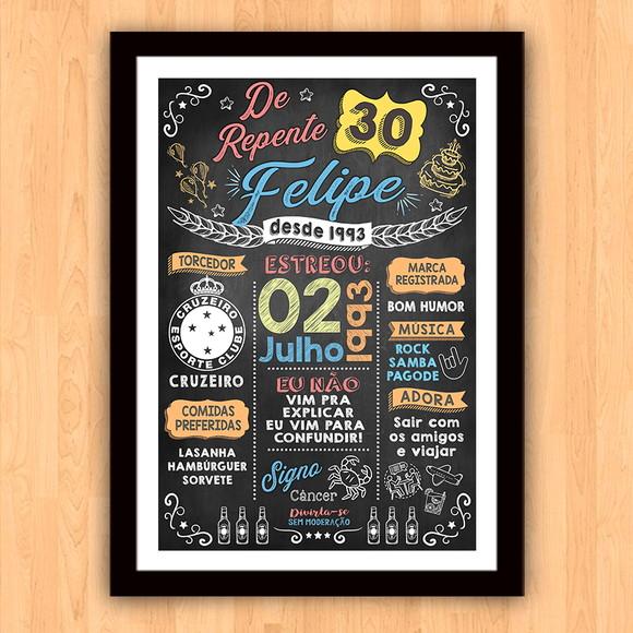Quadro Poster Aniversário de Repente 30 A3 30x42cm