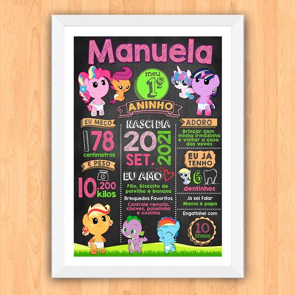 Quadro Poster Aniversário c/ Moldura My Little Pony Baby A3