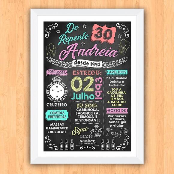 Quadro Poster Aniversário de Repente 30 A3 30x42cm