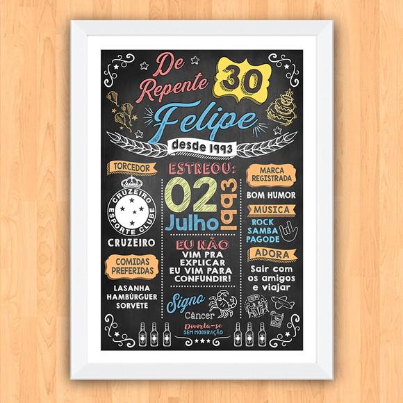 Quadro Poster Aniversário de Repente 30 A3 30x42cm