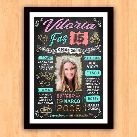 Quadro Poster c/ Moldura Aniversário 15 Anos A3 Menina