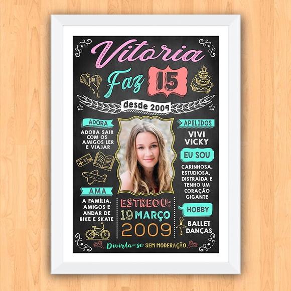 Quadro Poster c/ Moldura Aniversário 15 Anos A3 Menina