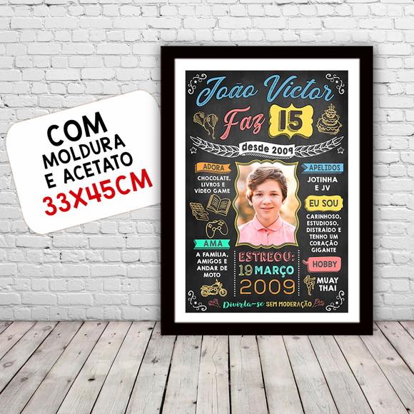 Quadro Poster c/ Moldura Aniversário 15 Anos A3 Menino