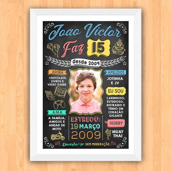 Quadro Poster c/ Moldura Aniversário 15 Anos A3 Menino