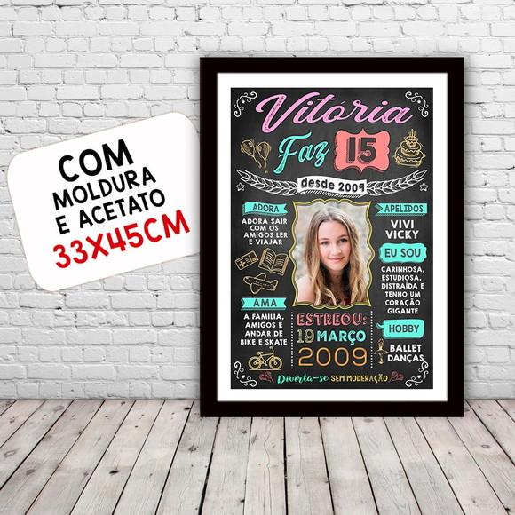 Quadro Poster c/ Moldura Aniversário 15 Anos A3 Menina