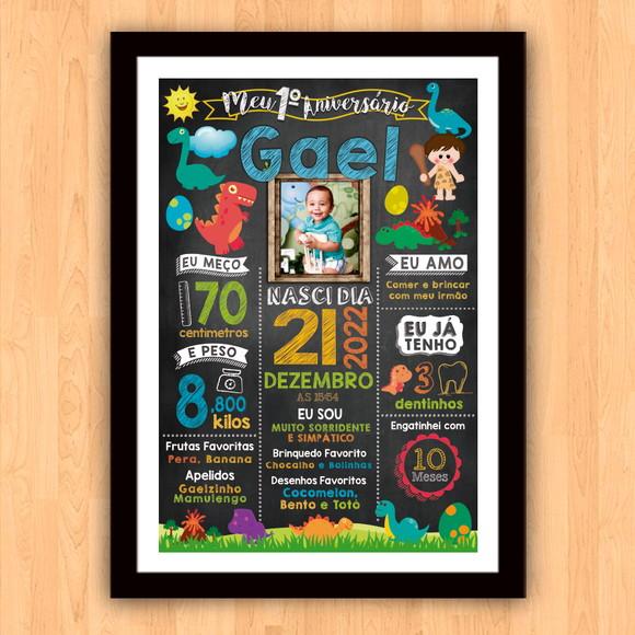 Quadro Poster Chalkboard Aniversário Dinossauros 30x42cm