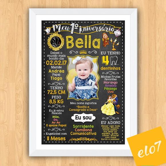 Quadro Poster Chalkboard Aniversário A Bela E A Fera 30x42cm