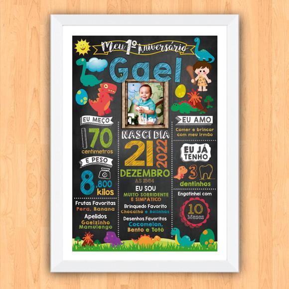 Quadro Poster Chalkboard Aniversário Dinossauros 30x42cm