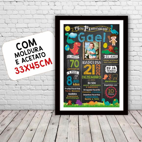 Quadro Poster Chalkboard Aniversário Dinossauros 30x42cm