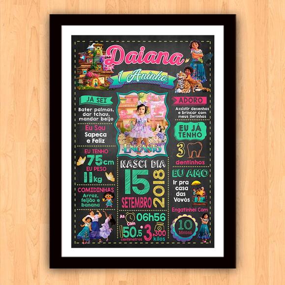 Quadro Poster Chalkboard Aniversário Encanto 30x42cm