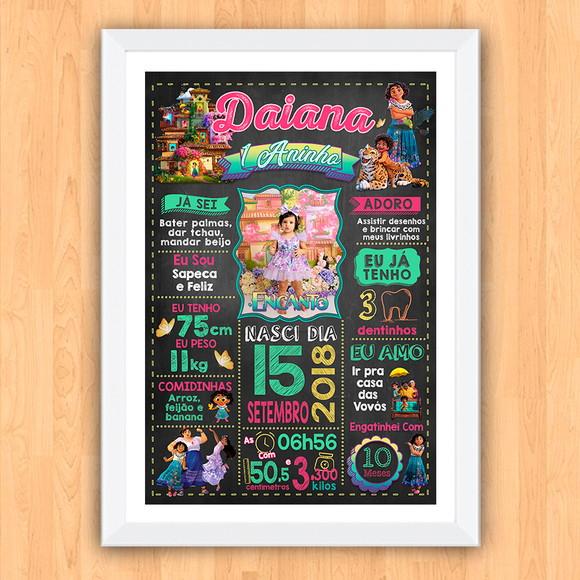 Quadro Poster Chalkboard Aniversário Encanto 30x42cm