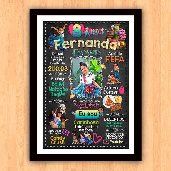 Quadro Poster Chalkboard Aniversário Encanto 8 Anos 30x42cm