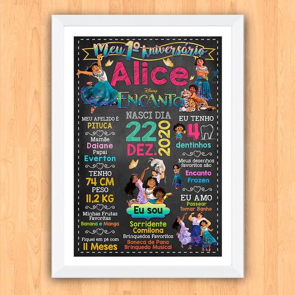Quadro Poster Chalkboard Aniversário Encanto 30x42cm