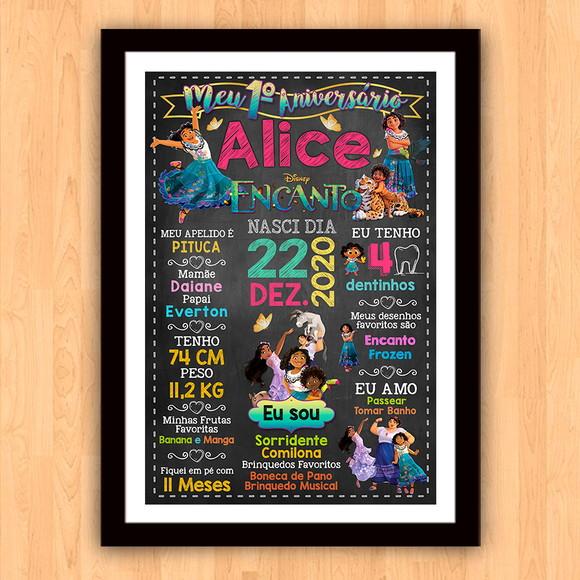 Quadro Poster Chalkboard Aniversário Encanto 30x42cm