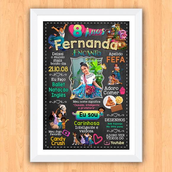 Quadro Poster Chalkboard Aniversário Encanto 8 Anos 30x42cm