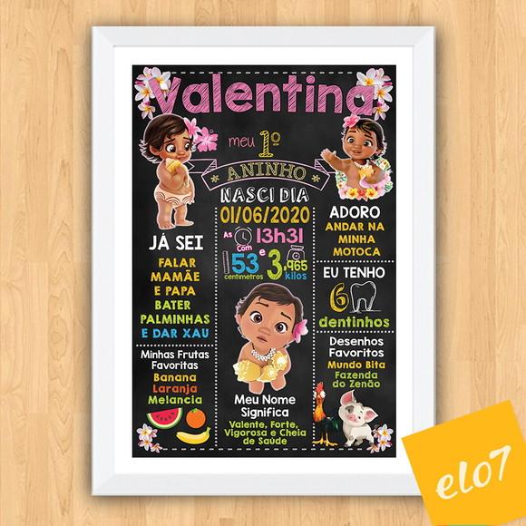 Quadro Poster Chalkboard Aniversário Moana Baby 30x42cm