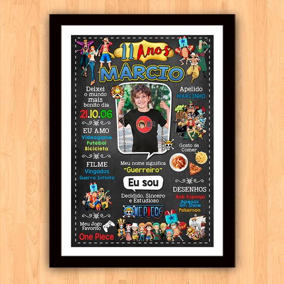 Quadro Poster Chalkboard Aniversário One Piece 30x42cm A3