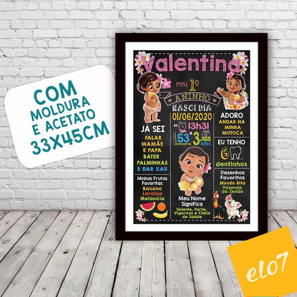 Quadro Poster Chalkboard Aniversário Moana Baby 30x42cm