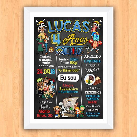 Quadro Poster Chalkboard Aniversário One Piece 30x42cm A3