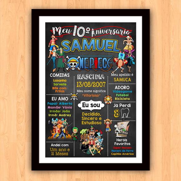 Quadro Poster Chalkboard Aniversário One Piece 30x42cm A3