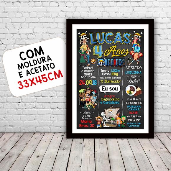Quadro Poster Chalkboard Aniversário One Piece 30x42cm A3