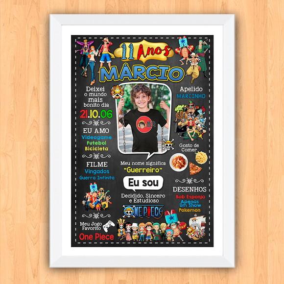 Quadro Poster Chalkboard Aniversário One Piece 30x42cm A3