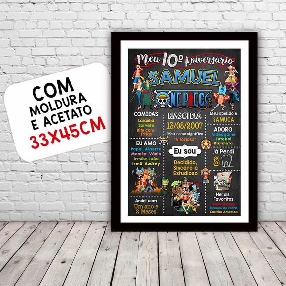 Quadro Poster Chalkboard Aniversário One Piece 30x42cm A3