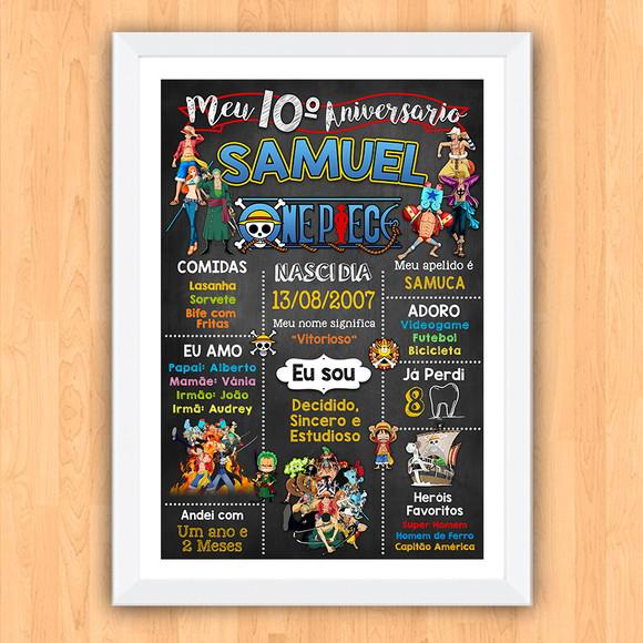 Quadro Poster Chalkboard Aniversário One Piece 30x42cm A3