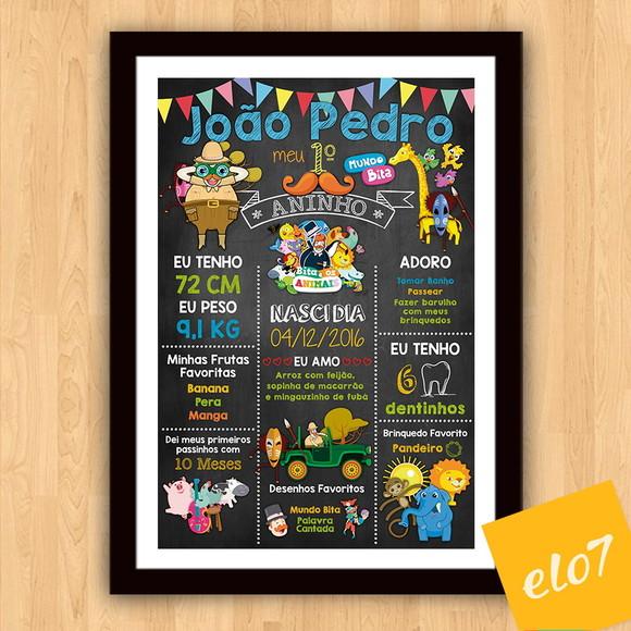 Quadro Poster Chalkboard Bita E Os Animais Moldura 30x42cm